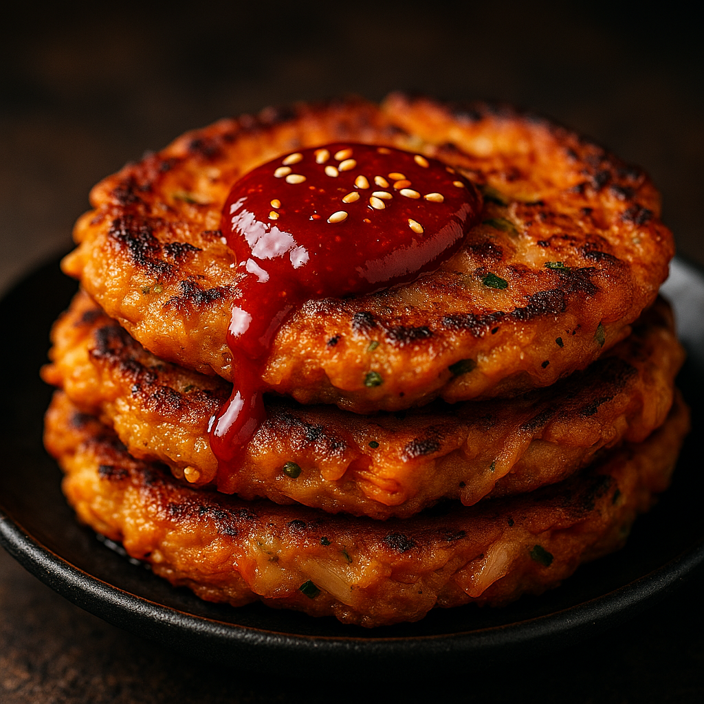 Křupavé korejské bramboráky s kimchi a medovým gochujangem vás dostanou po prvním kousnutí